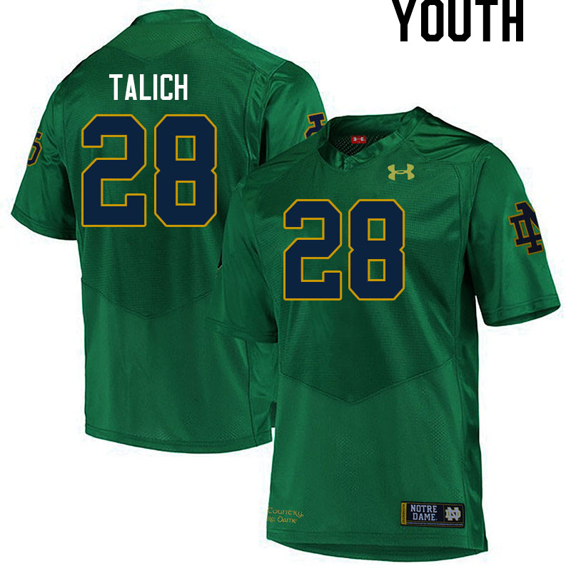 Youth #28 Luke Talich Notre Dame Fighting Irish College Football Jerseys Stitched Sale-Green - Click Image to Close